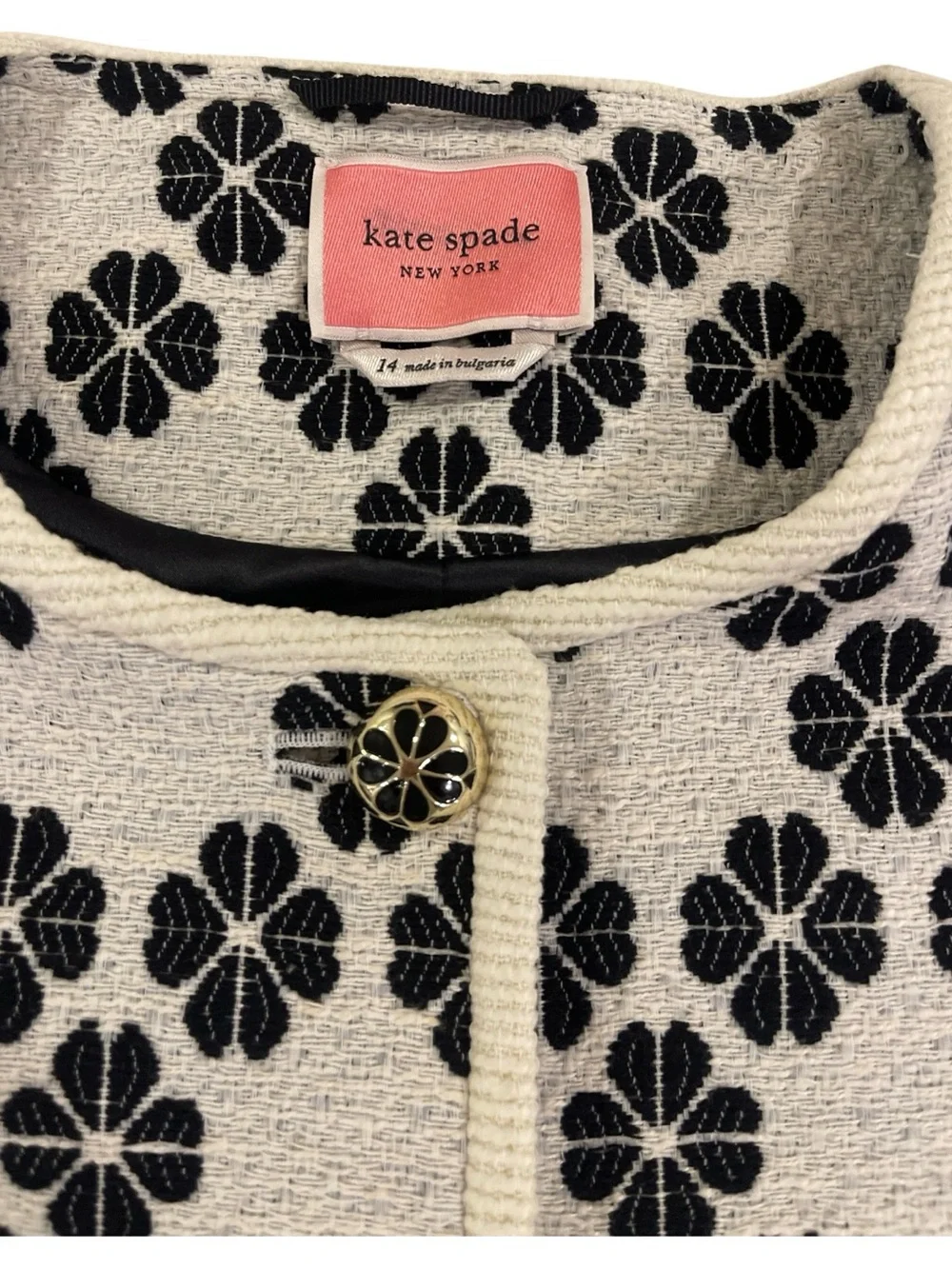 Kate Spade Black & Cream Floral Tweed Jacket
